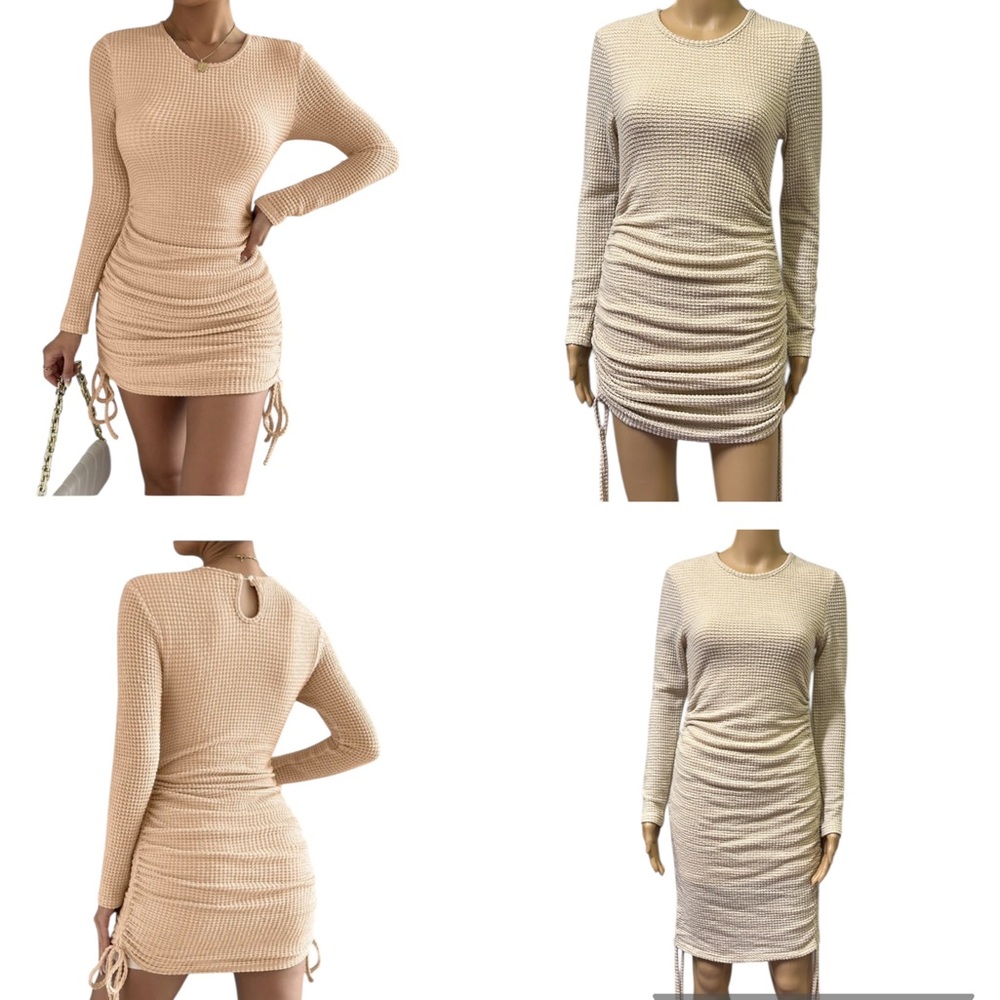 Shein Essnce Cream Texture Drawstring Sides Ruched Bodycon Dress Womens Small